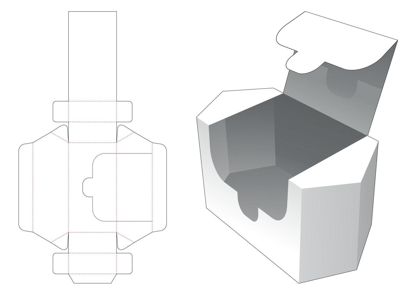 Hexagonal packaging with zipping opening die cut template vector