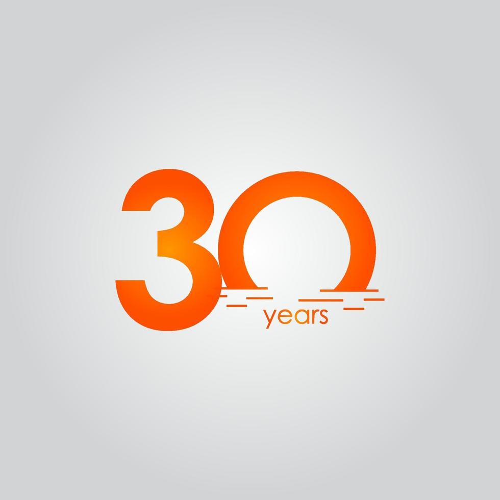 30 Years Anniversary Celebration Sunset Orange Vector Template Design Illustration