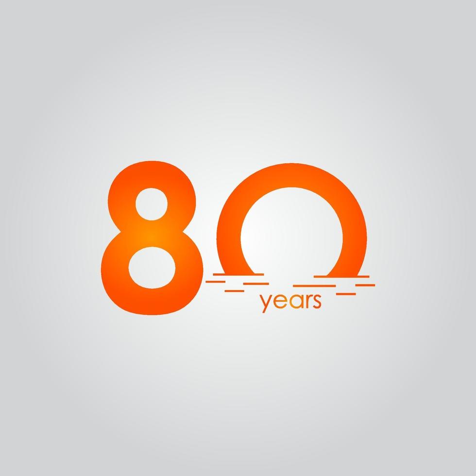Ilustración de diseño de plantilla de vector naranja puesta de sol de celebración de aniversario de 80 años