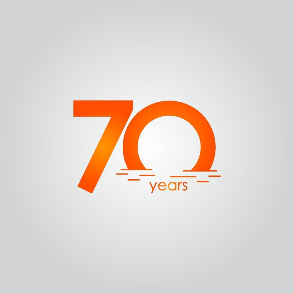 Ilustración de diseño de plantilla de vector naranja puesta de sol de celebración de aniversario de 70 años
