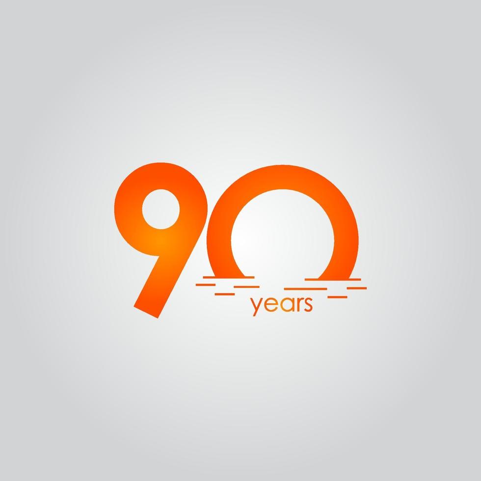 Ilustración de diseño de plantilla de vector naranja puesta de sol de celebración de aniversario de 90 años