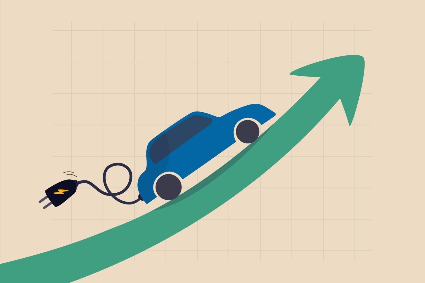 El precio de las existencias de automóviles eléctricos se dispara, ev, la ganancia de vehículos eléctricos y el aumento de las ganancias en el concepto de mercado de valores de la nueva economía vector