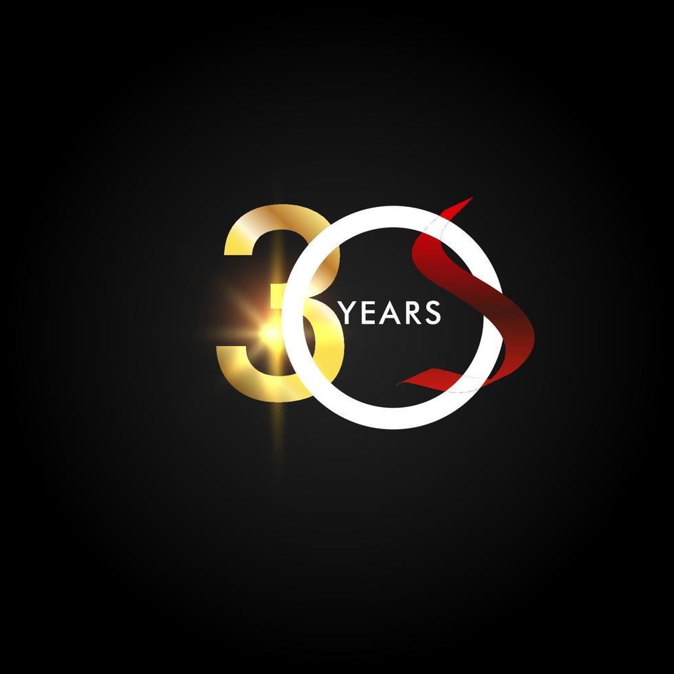 30 Years Anniversary Celebration Gold Vector Template Design Illustration