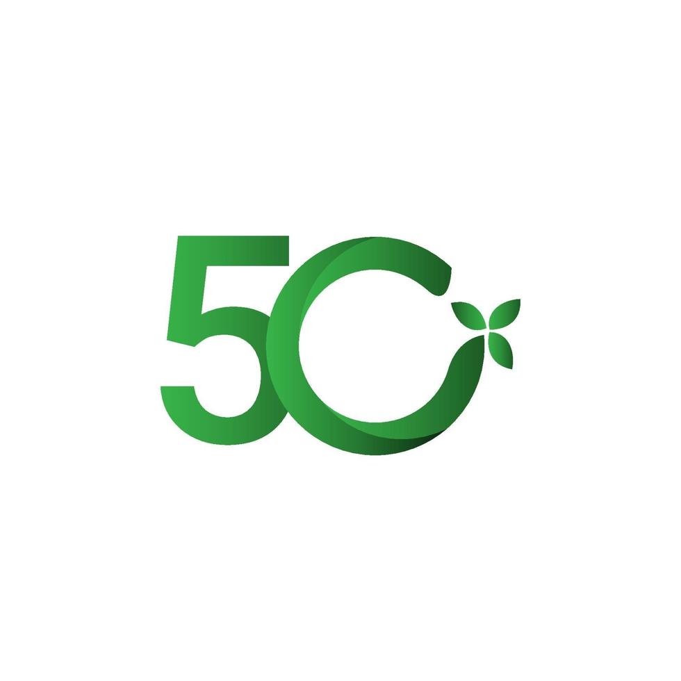 50 Years Anniversary Green Leave Vector Template Design Illustration