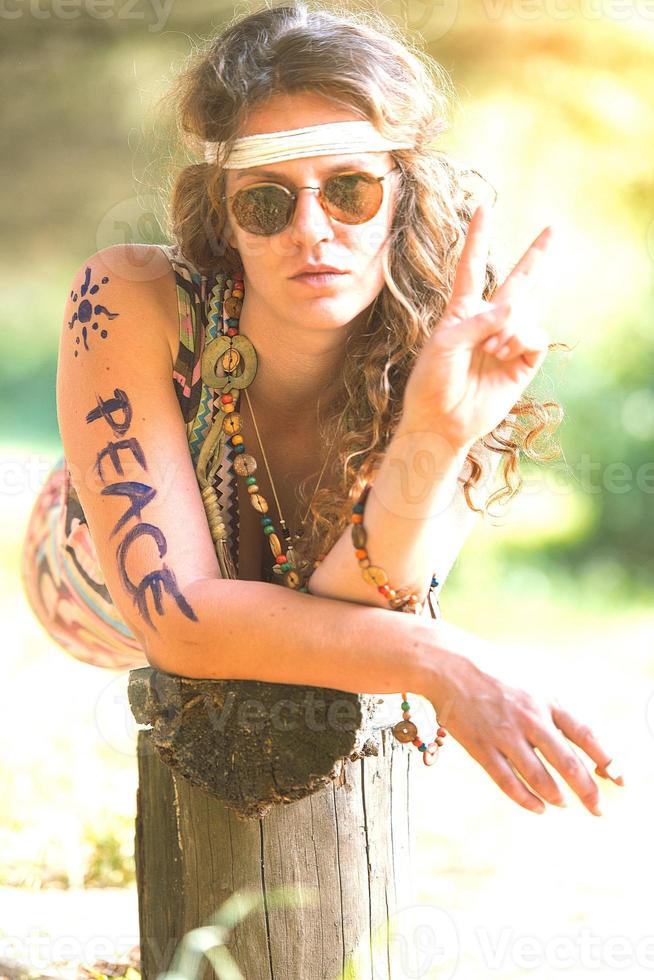 Pretty free hippie girl with vintage photo effect