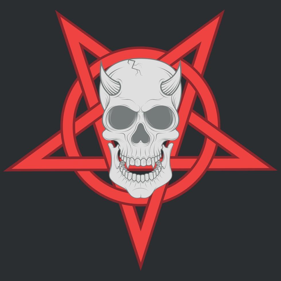 Design of evil skull and interlocking pentagram vector