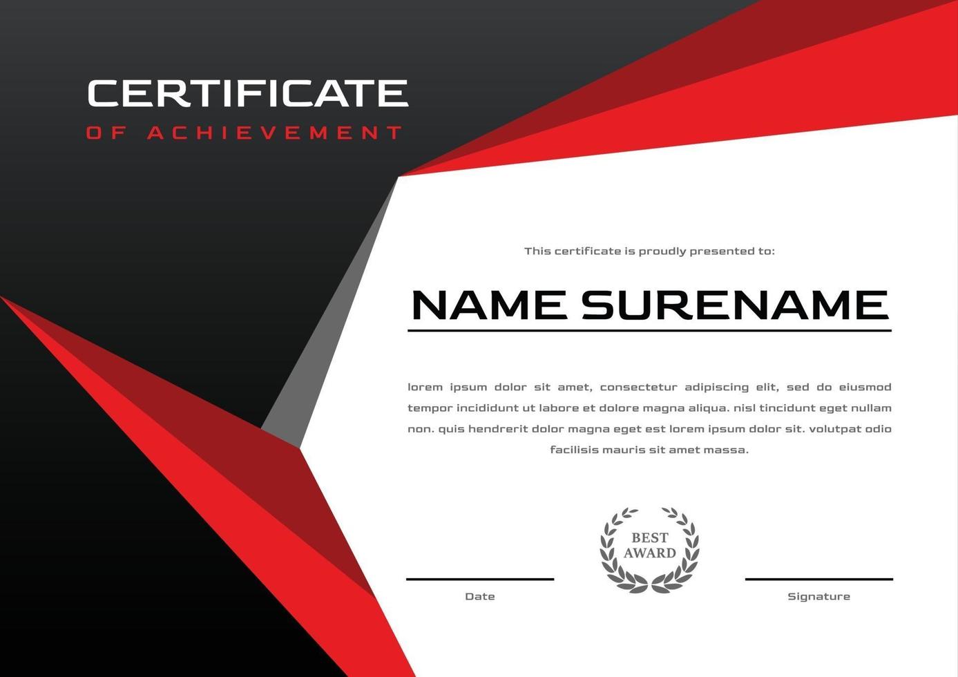 certificate design template for achievement, sport tournament and competition vector