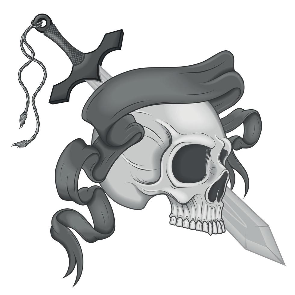 Illustration of skull with sword and ribbon vector