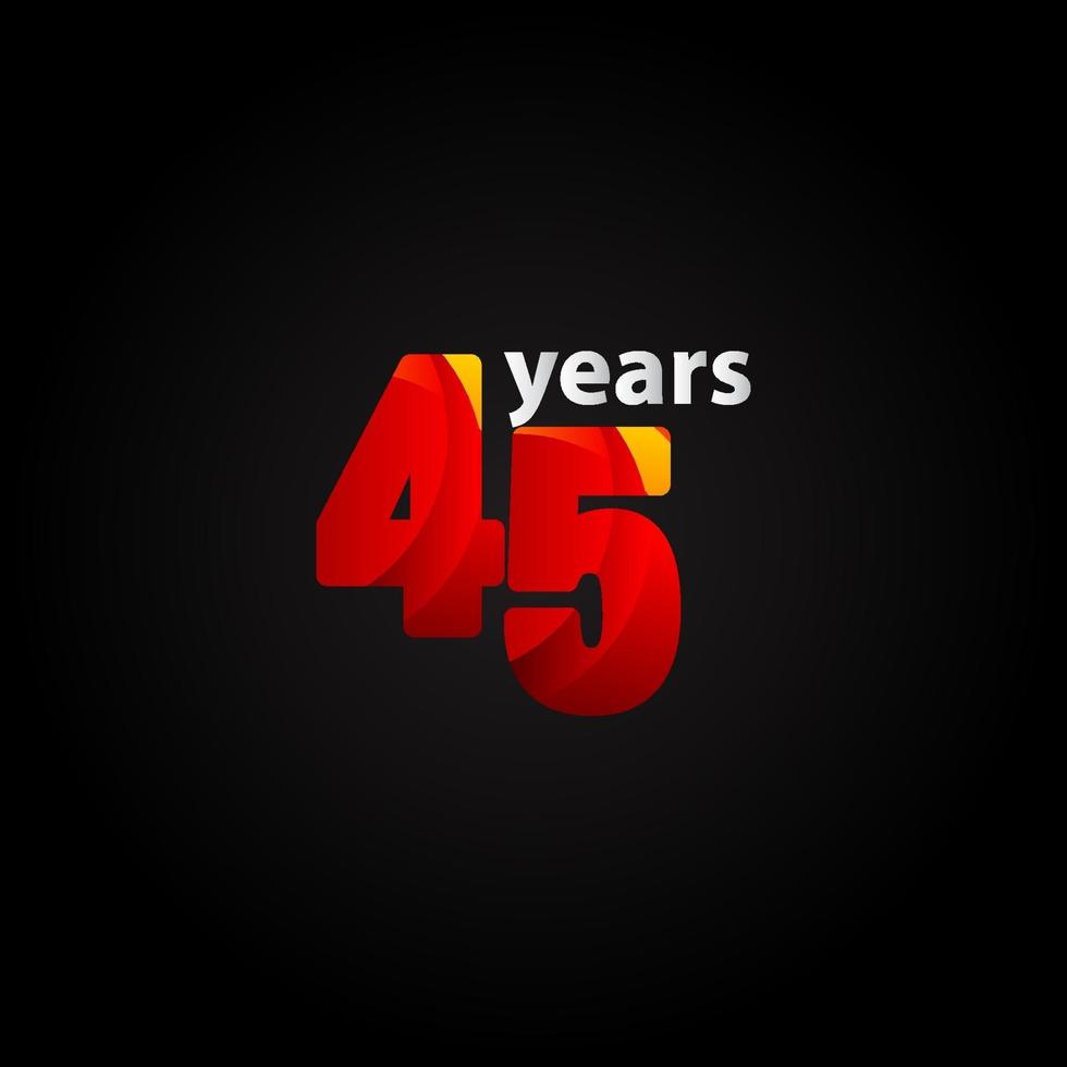 45 Years Anniversary Red Light Vector Template Design Illustration