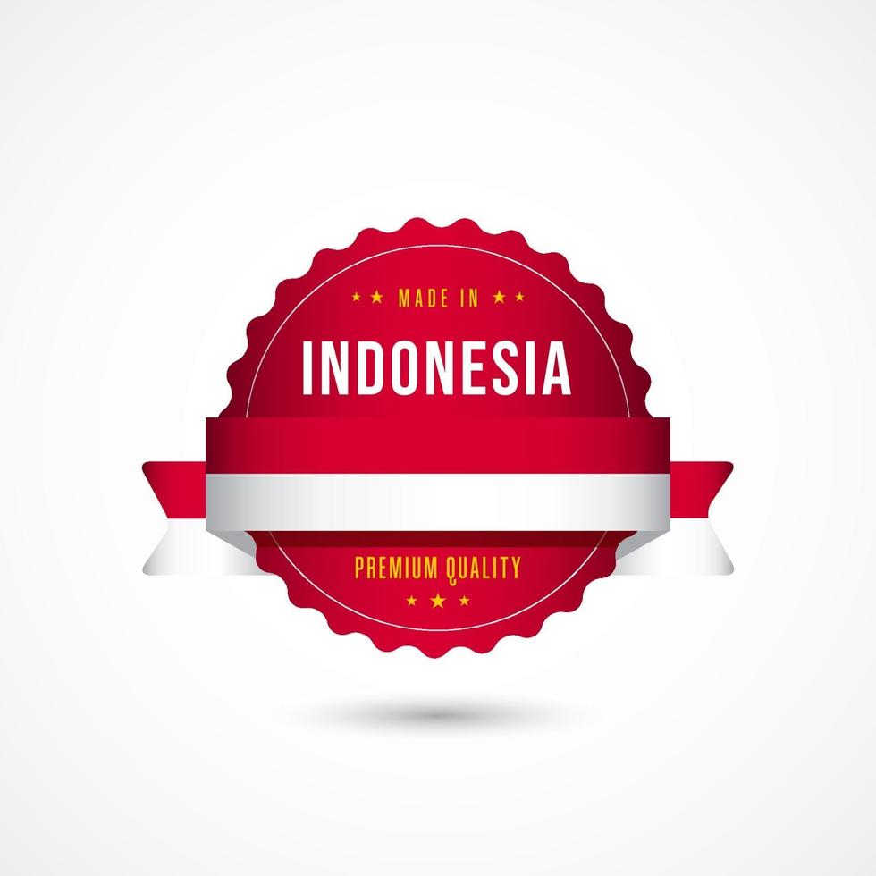 Hecho en Indonesia, etiqueta de calidad premium, insignia, diseño de plantilla vectorial, ilustración vector