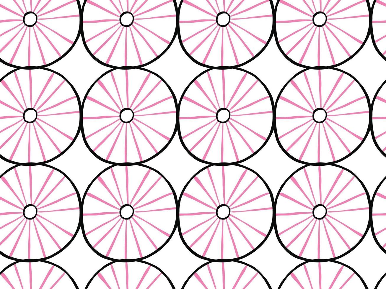 Hand drawn, black, pink, white color circular seamless pattern vector