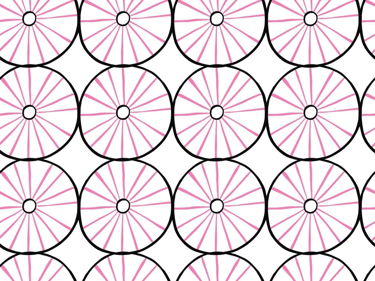 Hand drawn, black, pink, white color circular seamless pattern vector