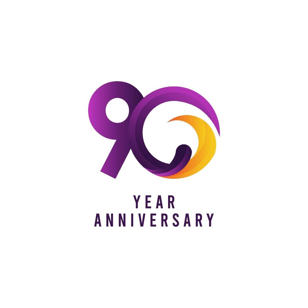 Ilustración de diseño de plantilla de vector púrpura de aniversario de 90 años