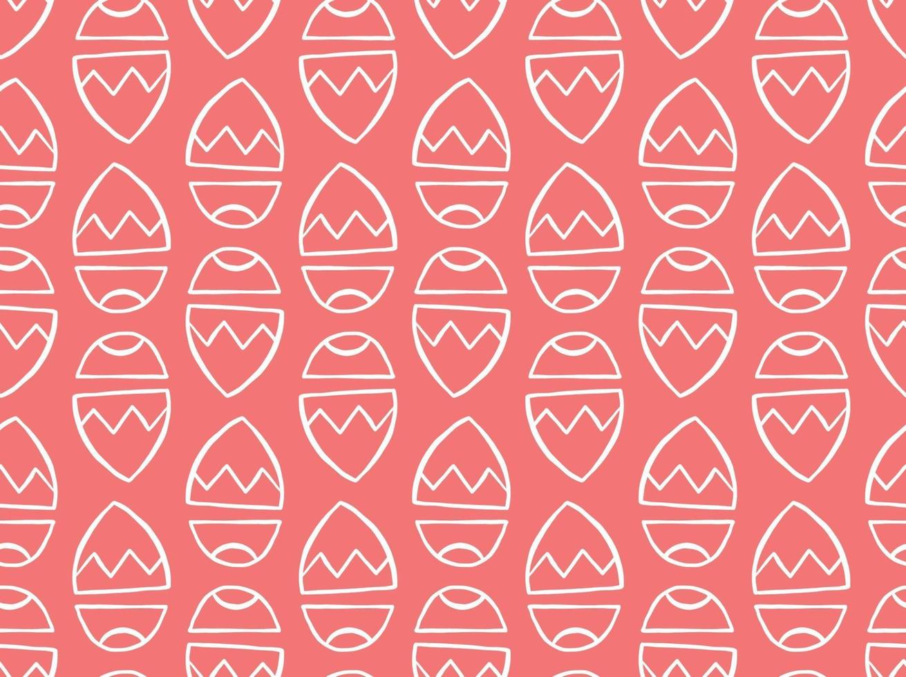 Hand drawn, red, white colors egg shape seamless pattern vector