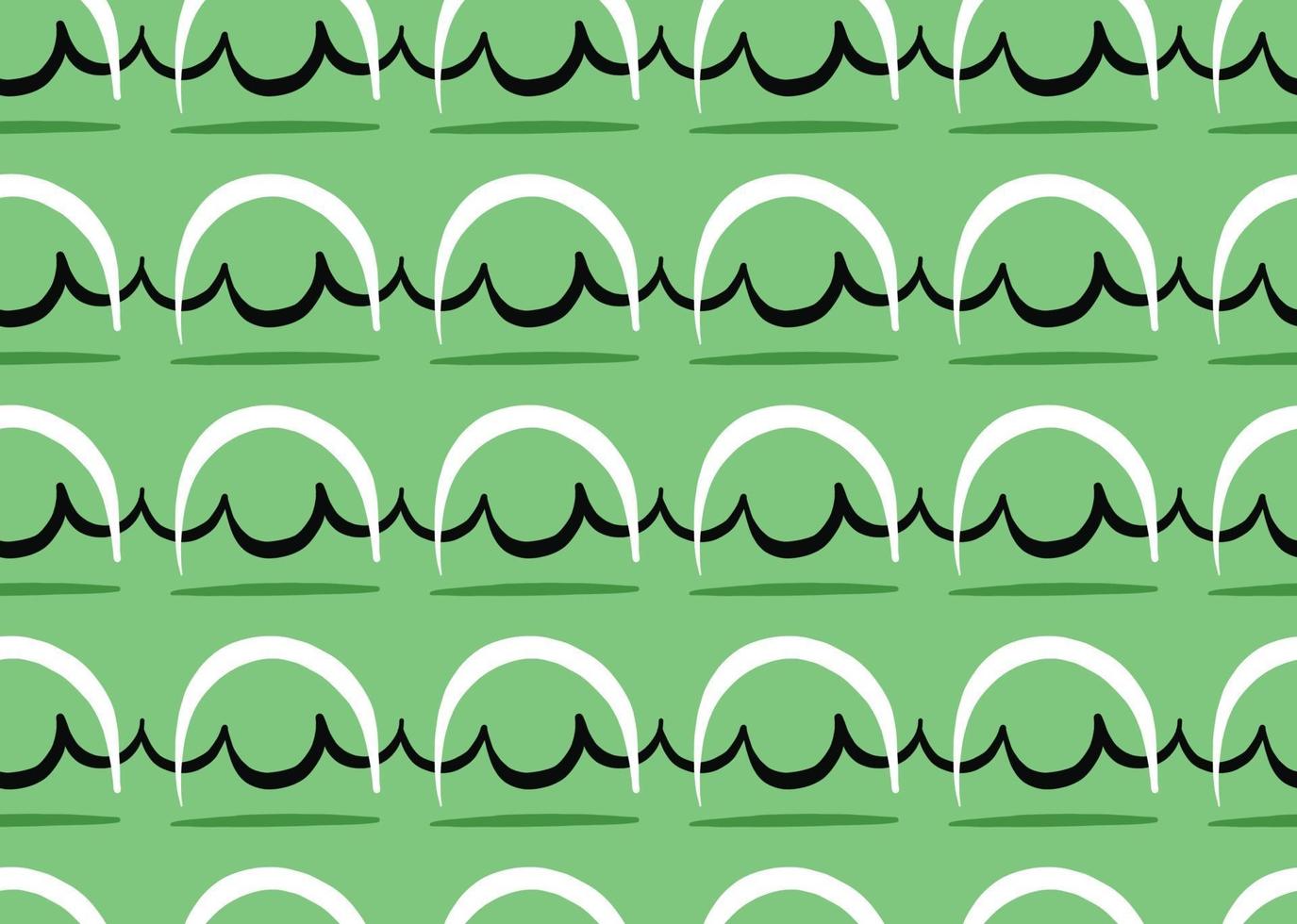 Hand drawn, green, black, white color shapes seamless pattern vector
