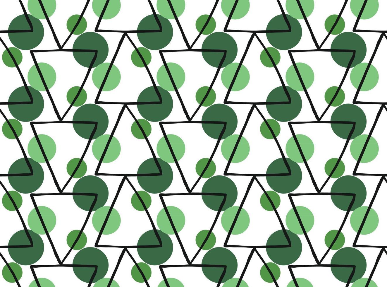 Hand drawn, green, black, white color triangles seamless pattern vector