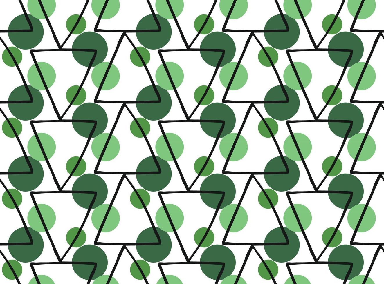 Hand drawn, green, black, white color triangles seamless pattern vector