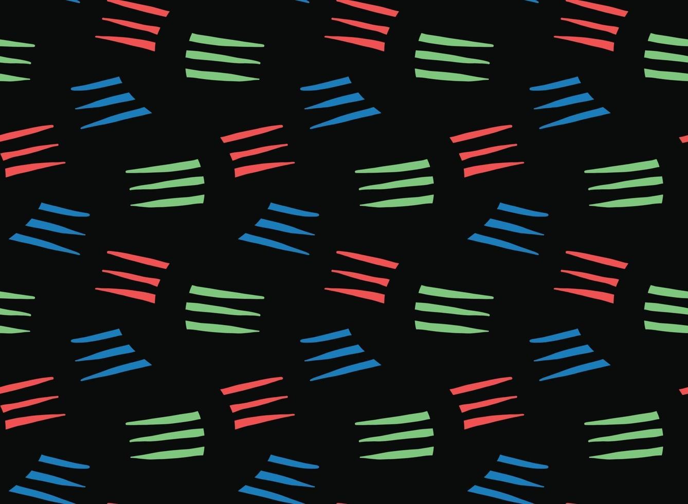 Hand drawn, black, red, green, blue color lines seamless pattern vector