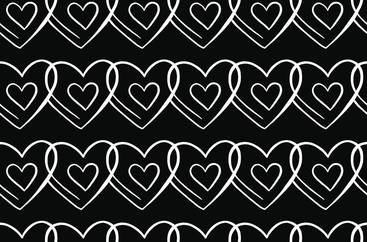 Hand drawn, black, white color heart outline seamless pattern vector