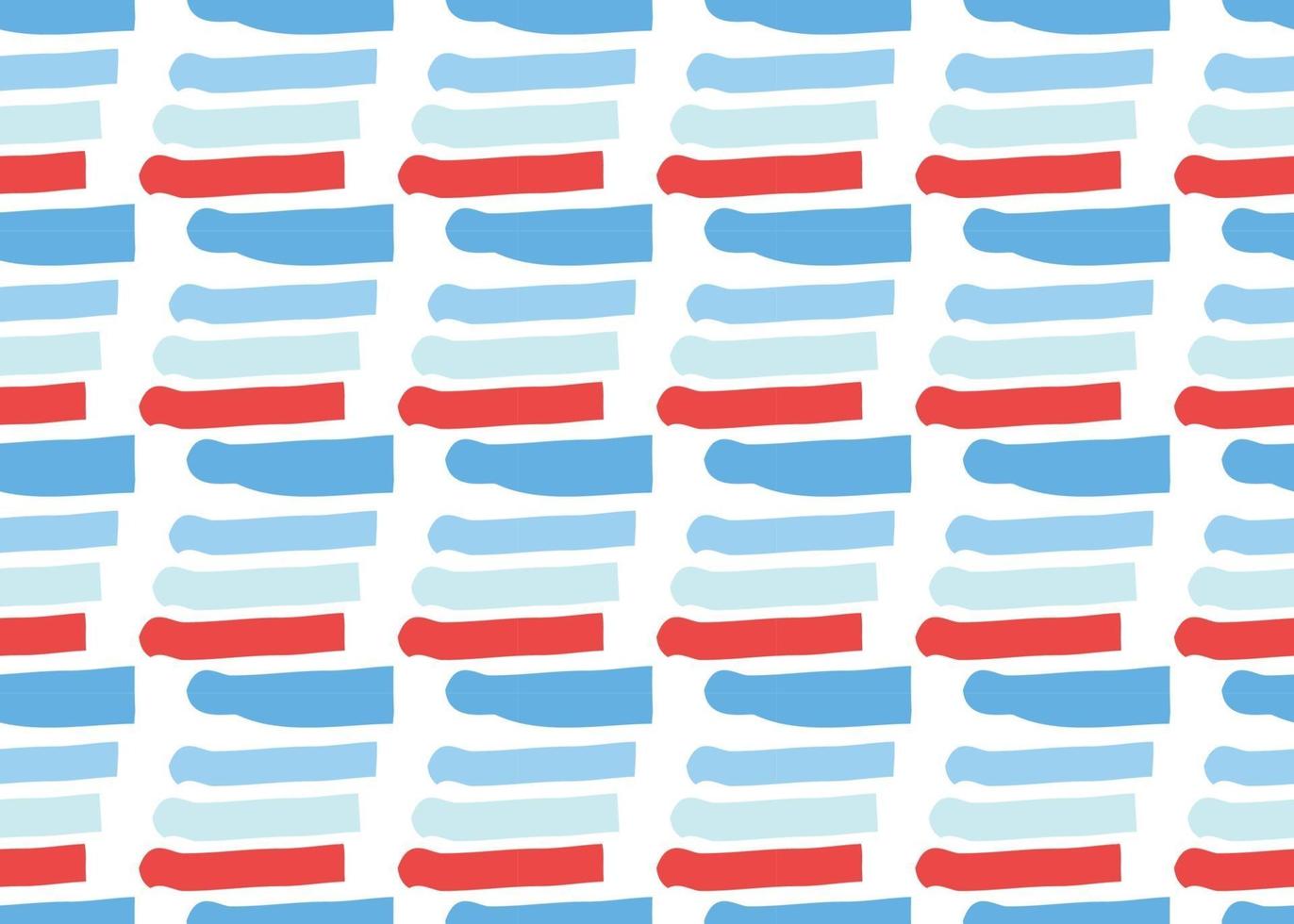 Hand drawn, blue, red, white color lines seamless pattern vector