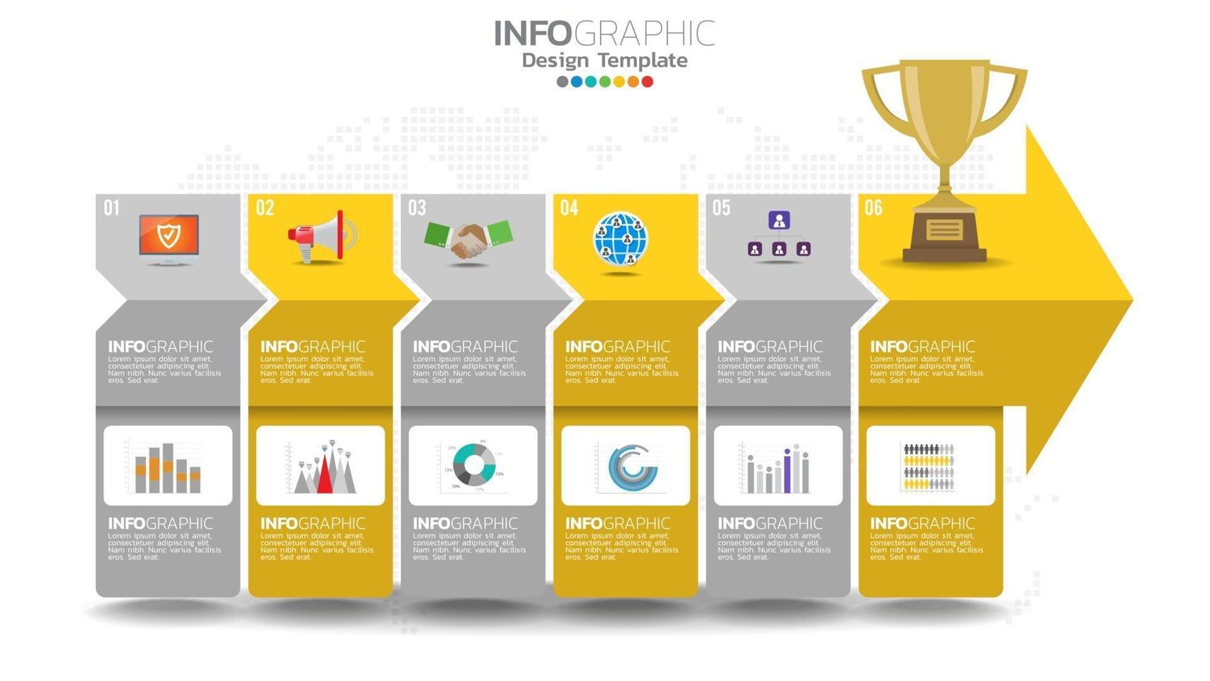 infografía elemento de color amarillo de 6 pasos con diagrama de gráfico circular, diseño de gráfico empresarial. vector