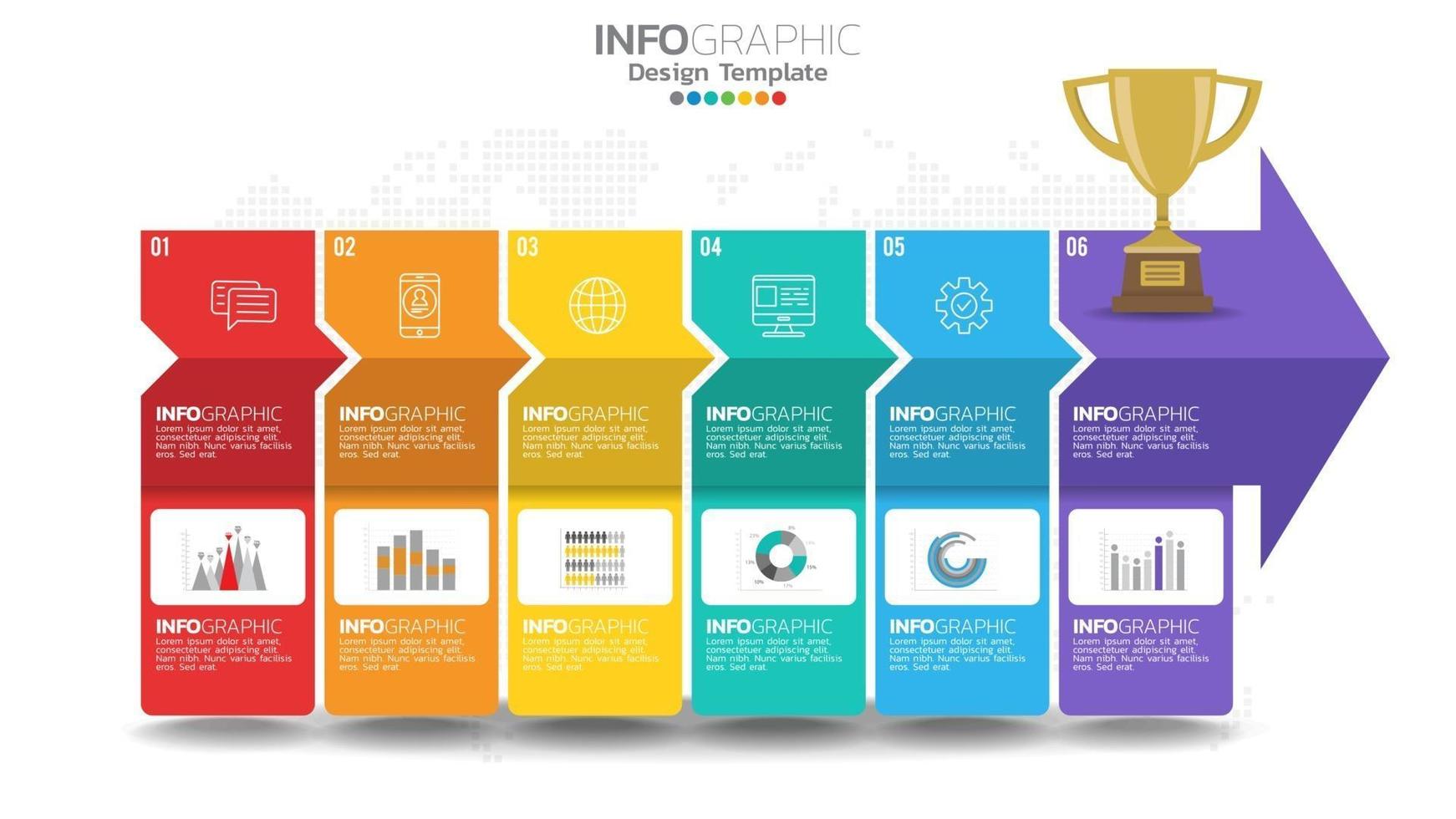 Infograph 6 step yellow color element with circle graphic chart diagram, business graph design. vector