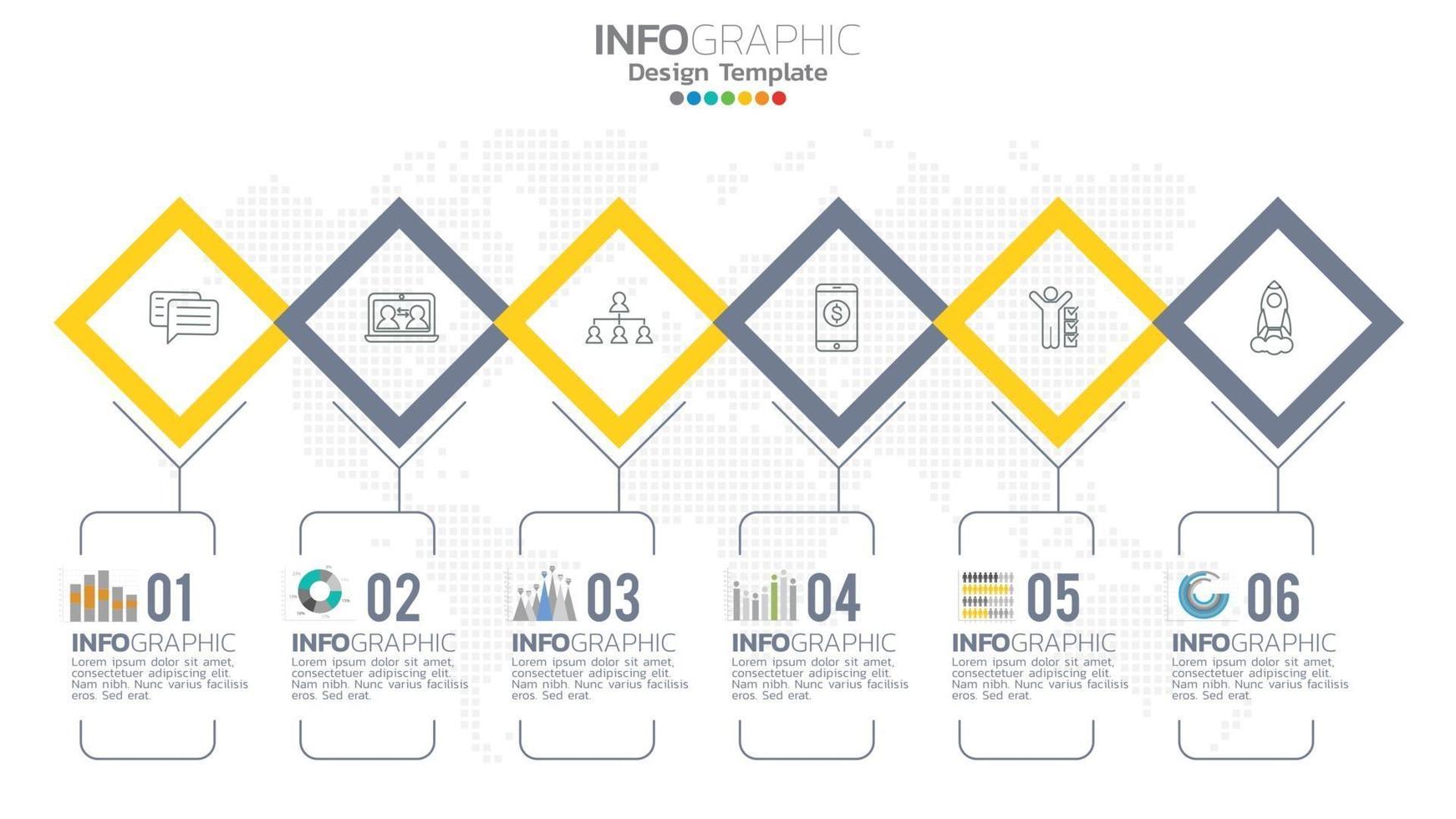 infografía elemento de color amarillo de 6 pasos con diagrama de gráfico circular, diseño de gráfico empresarial. vector