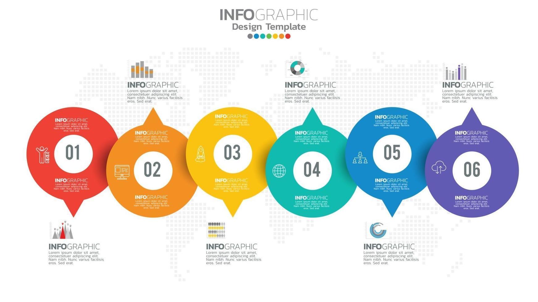 Infograph 6 steps circle element with number and chart diagram, business graph design. vector
