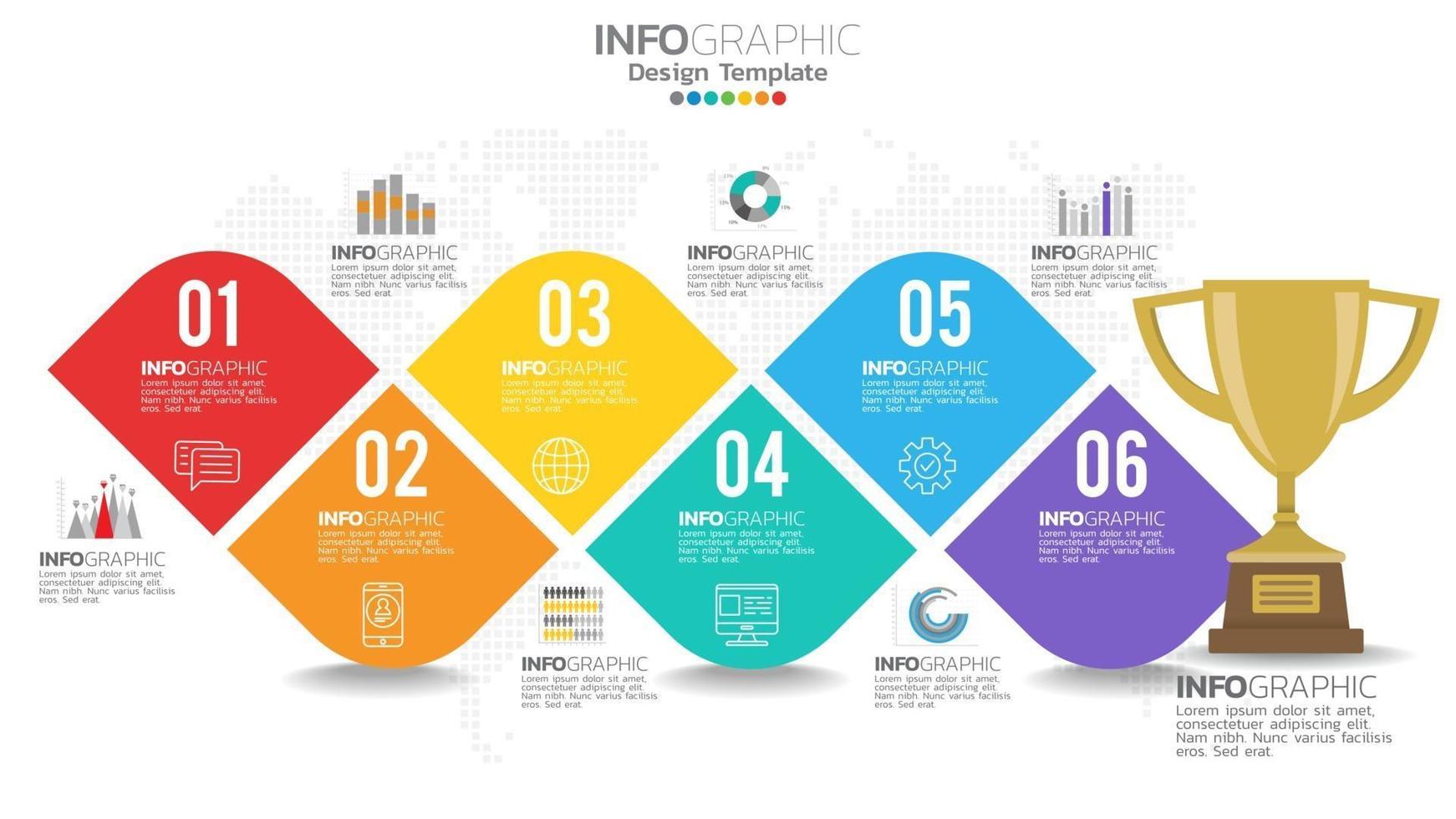 Infograph 6 step yellow color element with circle graphic chart diagram, business graph design. vector