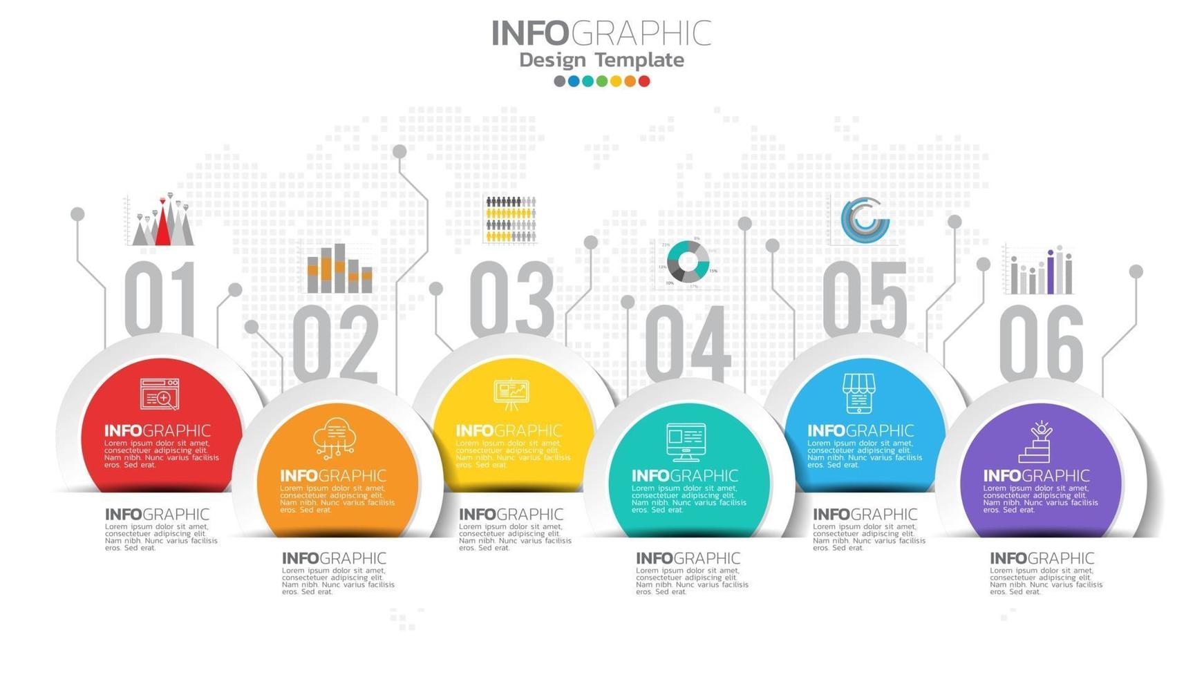 infografía elemento de círculo de 6 pasos con diagrama de número y gráfico, diseño de gráfico de negocios. vector