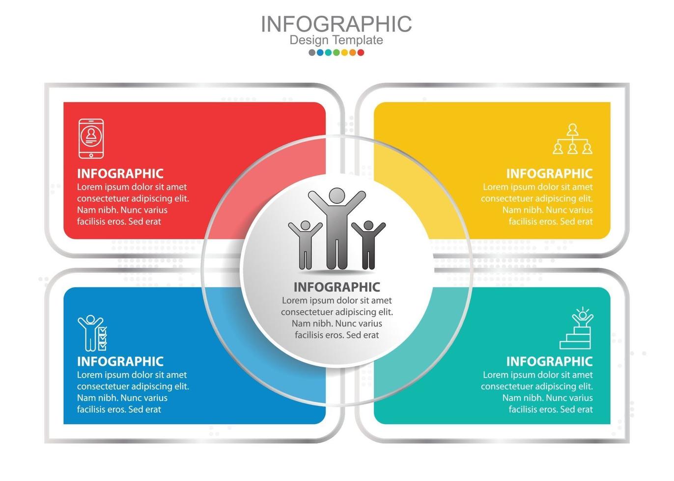 Vector infographic template with four options and icons.