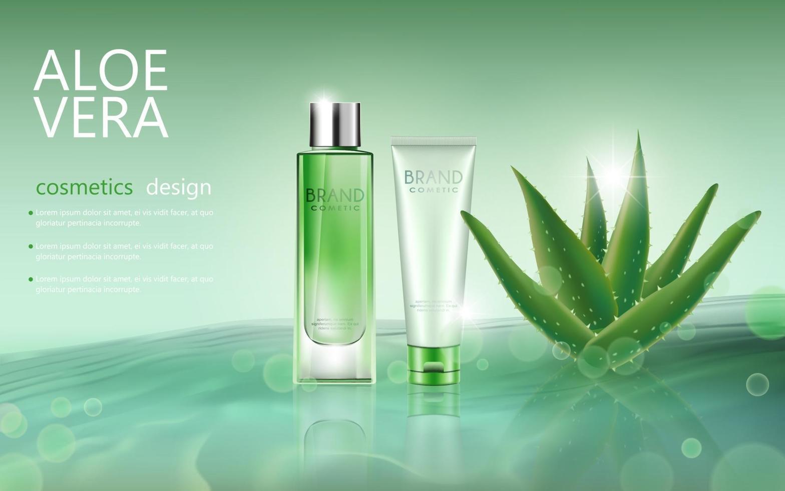 Realistic cosmetic advertisement editable banner with aloe vera vector