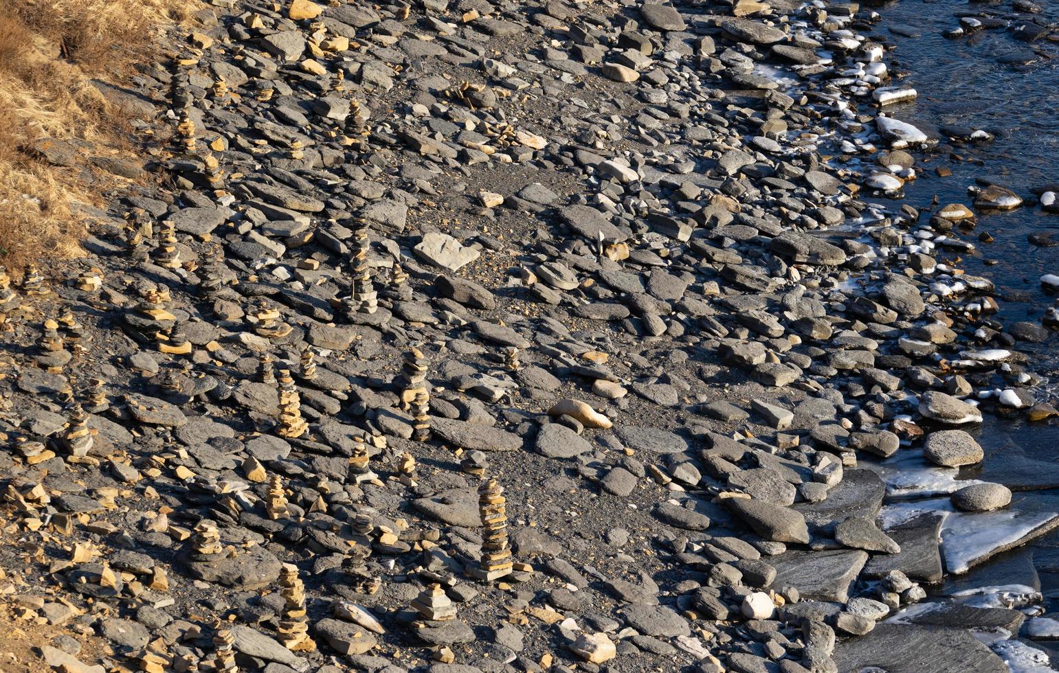 Seascape of a rocky coastline and water in Vladivostok, Russia photo