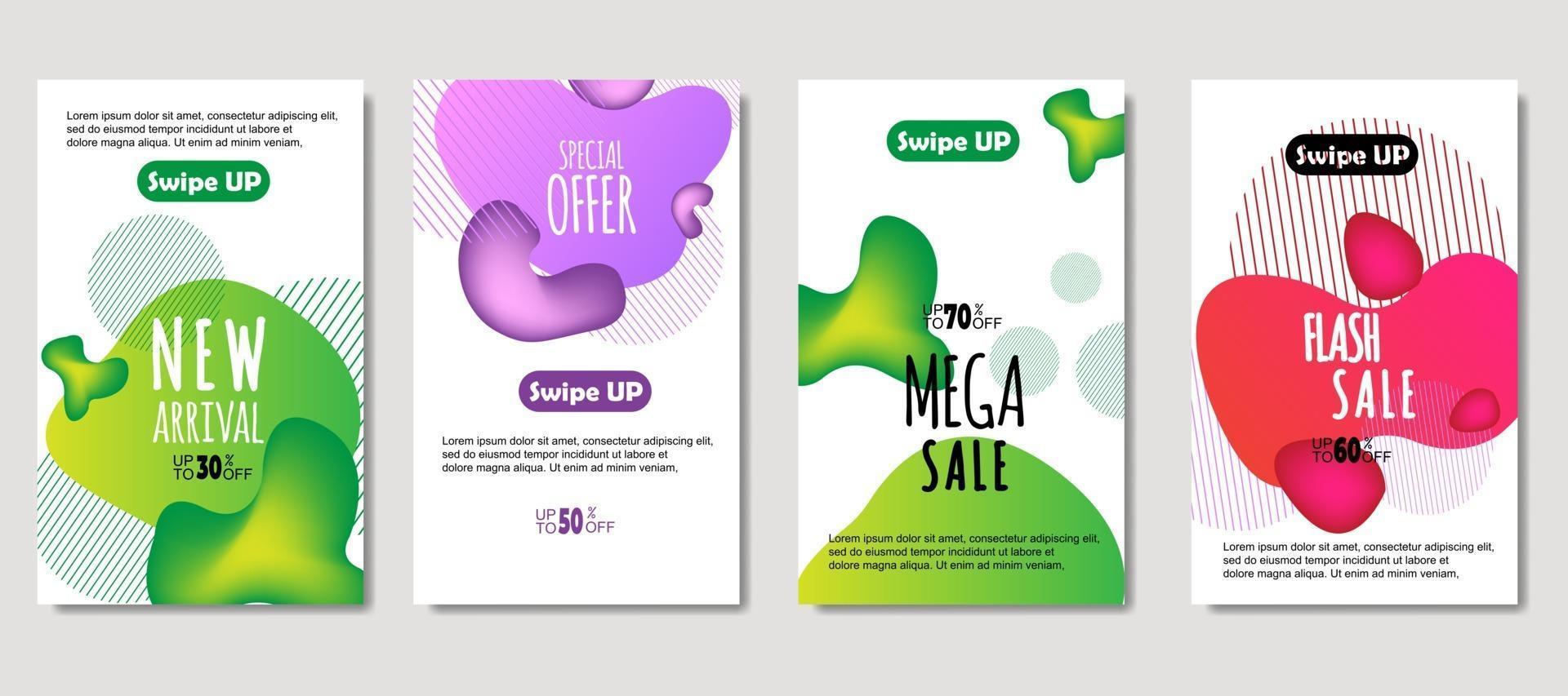 Dynamic abstract fluid mobile for sale banners. Sale banner template design, mega sale special offer set. Design for flyer, gift card, poster on wall, cover book, banner, social media vector