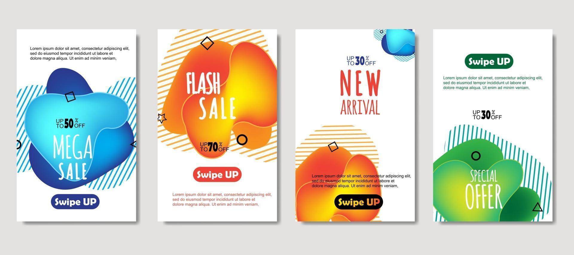 Dynamic abstract fluid mobile for sale banners. Sale banner template design, mega sale special offer set. Design for flyer, gift card, poster on wall, cover book, banner, social media vector