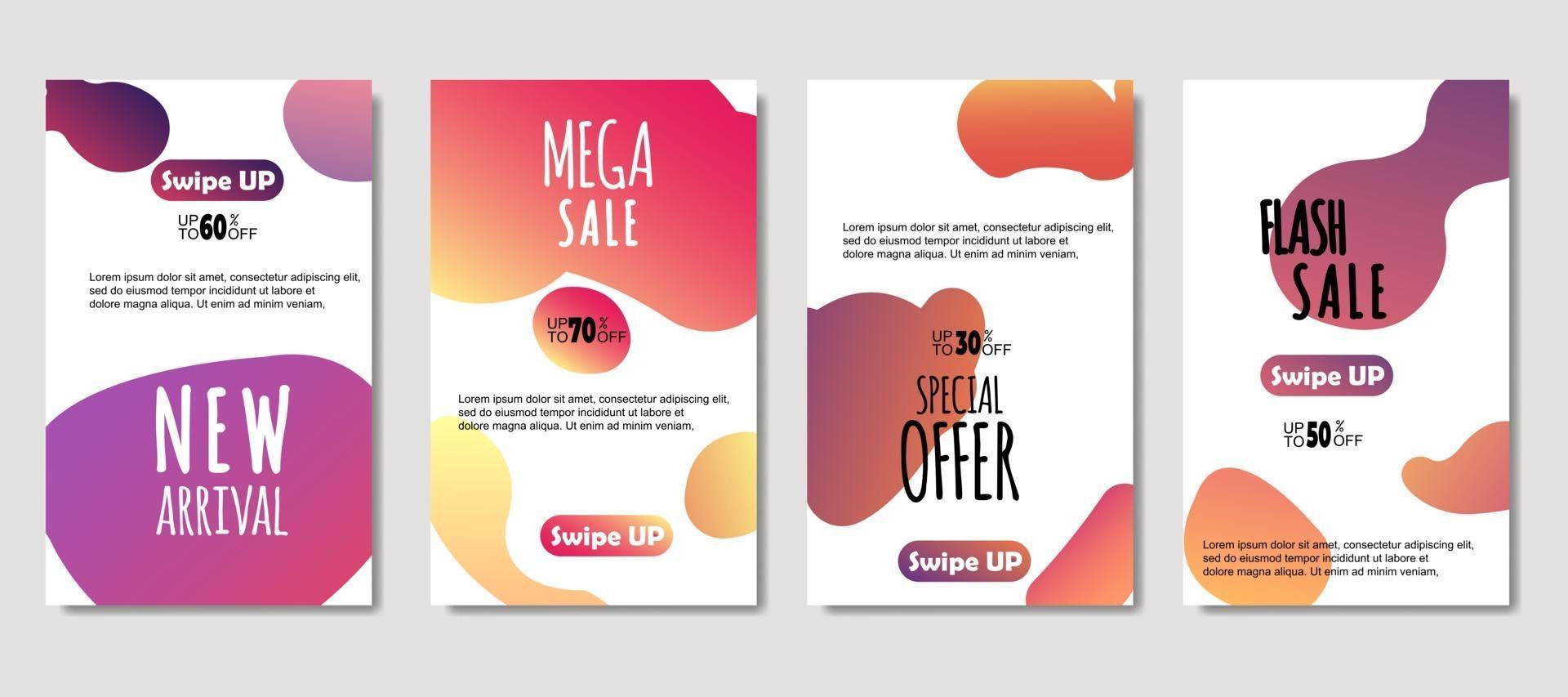 Dynamic abstract fluid mobile for sale banners. Sale banner template design, mega sale special offer set. Design for flyer, gift card, poster on wall, cover book, banner, social media vector