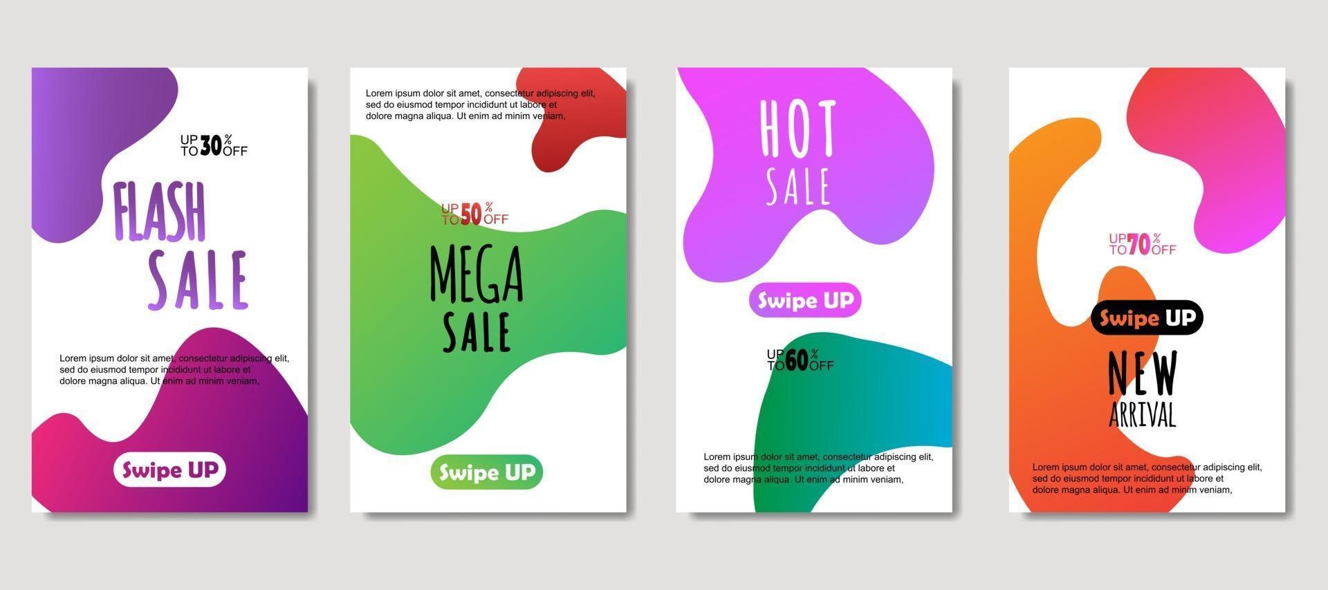 Dynamic abstract fluid mobile for sale banners. Sale banner template design, mega sale special offer set. Design for flyer, gift card, poster on wall, cover book, banner, social media vector