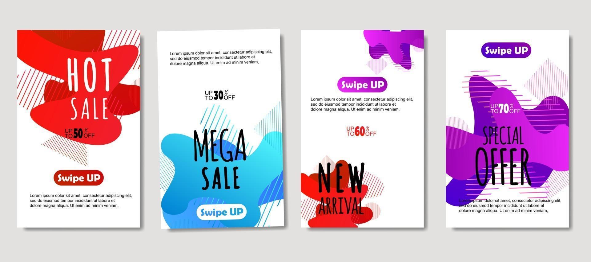 Dynamic abstract fluid mobile for sale banners. Sale banner template design, mega sale special offer set. Design for flyer, gift card, poster on wall, cover book, banner, social media vector