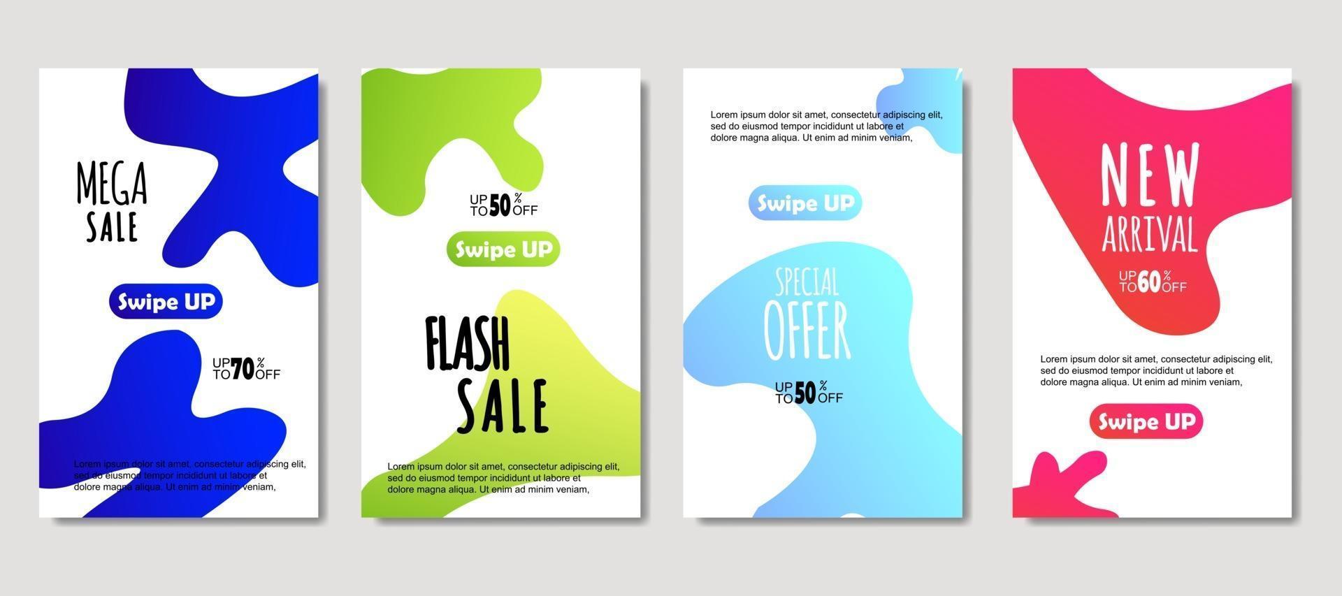 Dynamic abstract fluid mobile for sale banners. Sale banner template design, mega sale special offer set. Design for flyer, gift card, poster on wall, cover book, banner, social media vector
