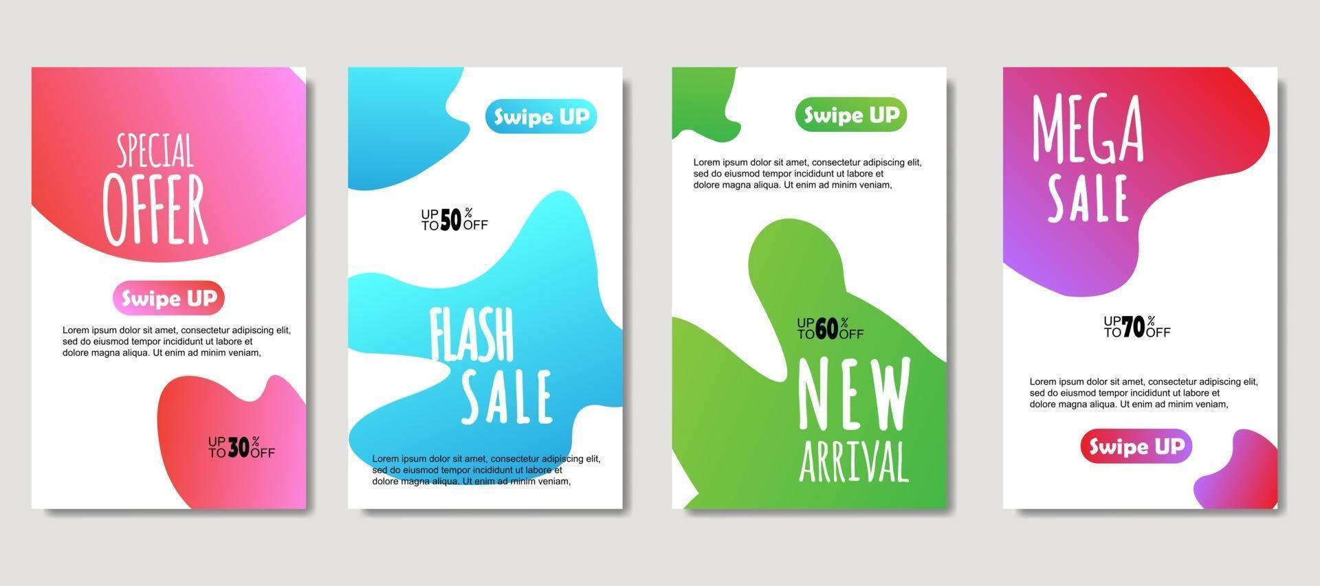 Dynamic abstract fluid mobile for sale banners. Sale banner template design, mega sale special offer set. Design for flyer, gift card, poster on wall, cover book, banner, social media vector