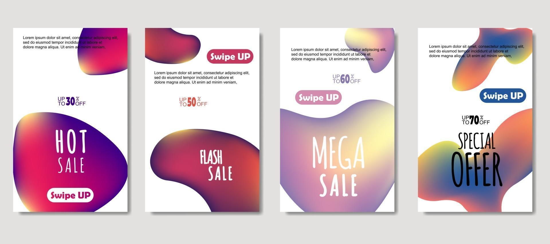 Dynamic abstract fluid mobile for sale banners. Sale banner template design, mega sale special offer set. Design for flyer, gift card, poster on wall, cover book, banner, social media vector