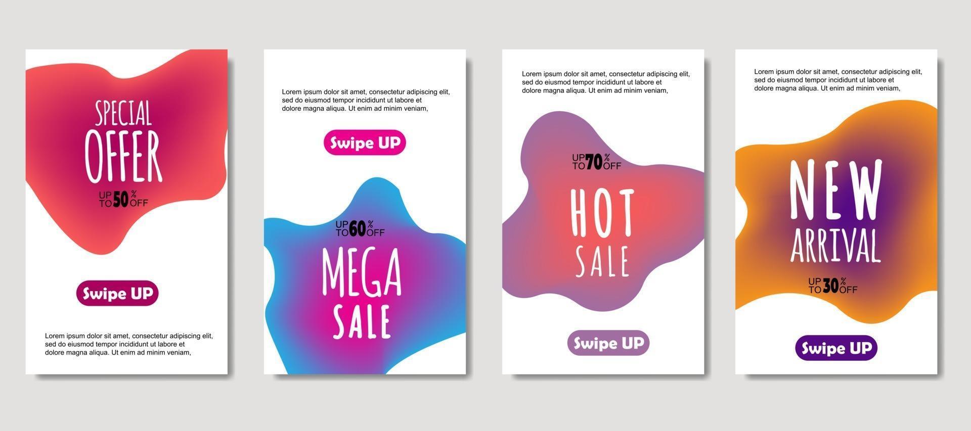 Dynamic abstract fluid mobile for sale banners. Sale banner template design, mega sale special offer set. Design for flyer, gift card, poster on wall, cover book, banner, social media vector