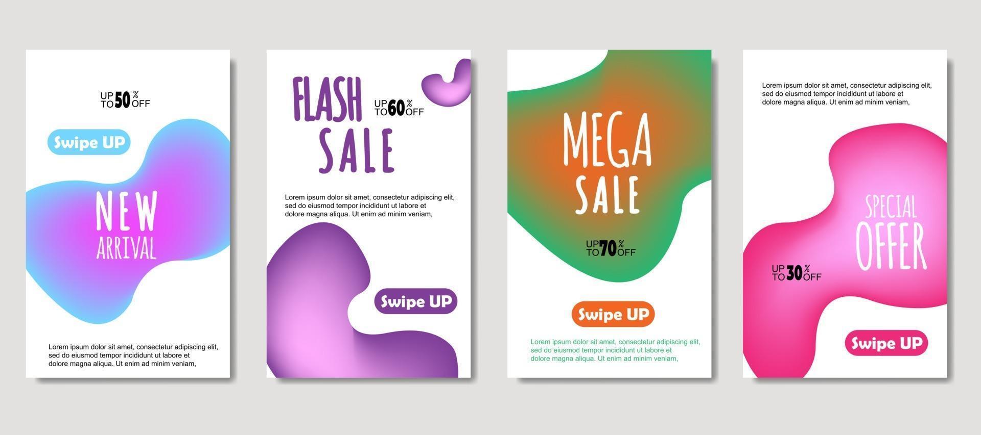 Dynamic abstract fluid mobile for sale banners. Sale banner template design, mega sale special offer set. Design for flyer, gift card, poster on wall, cover book, banner, social media vector