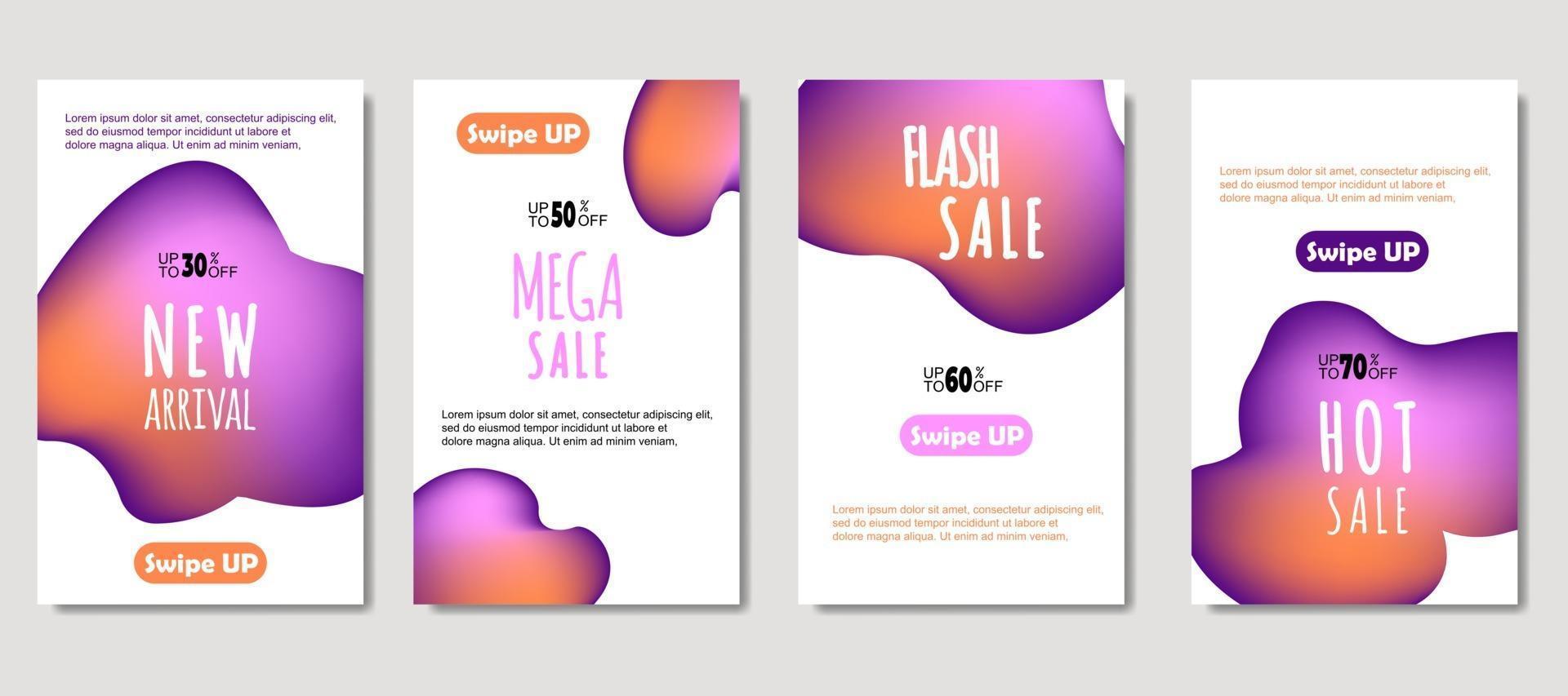 Dynamic abstract fluid mobile for sale banners. Sale banner template design, mega sale special offer set. Design for flyer, gift card, poster on wall, cover book, banner, social media vector