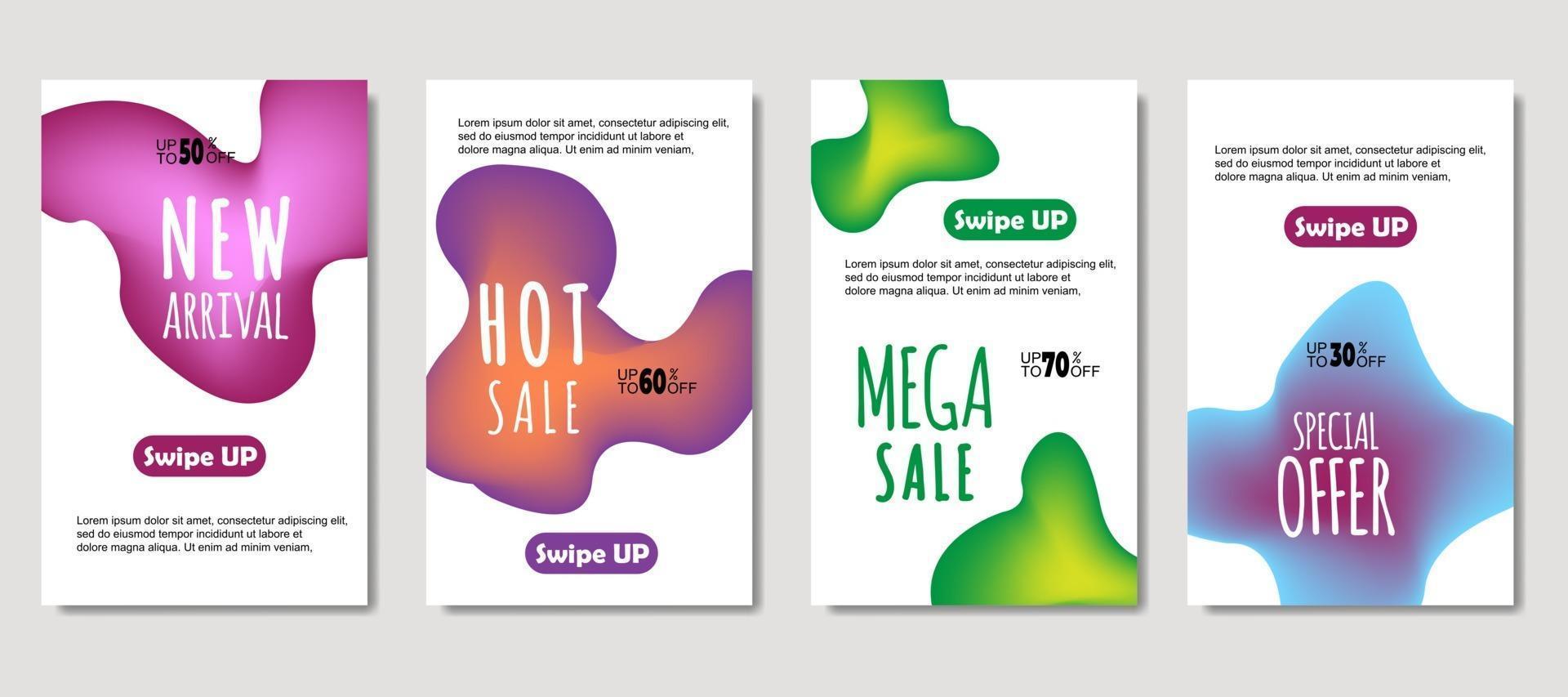 Dynamic abstract fluid mobile for sale banners. Sale banner template design, mega sale special offer set. Design for flyer, gift card, poster on wall, cover book, banner, social media vector