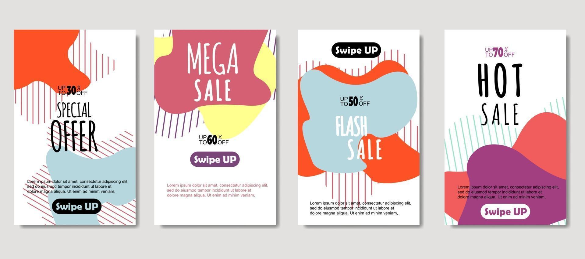 Dynamic abstract fluid mobile for sale banners. Sale banner template design, mega sale special offer set. Design for flyer, gift card, poster on wall, cover book, banner, social media vector