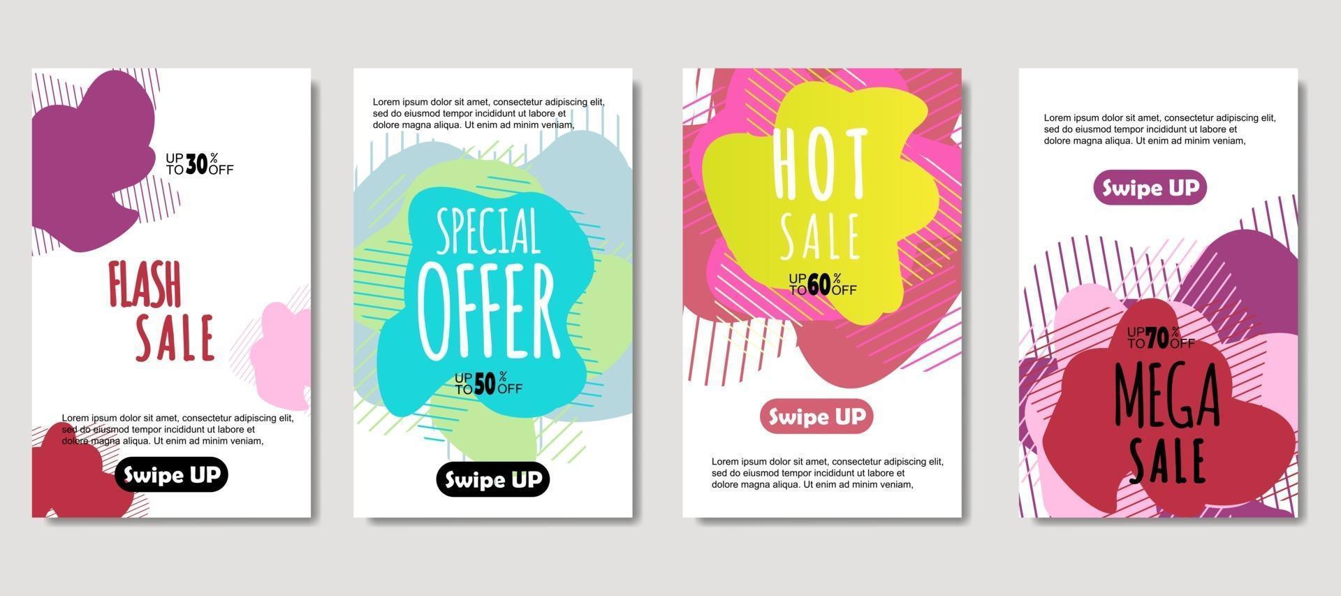 Dynamic abstract fluid mobile for sale banners. Sale banner template design, mega sale special offer set. Design for flyer, gift card, poster on wall, cover book, banner, social media vector