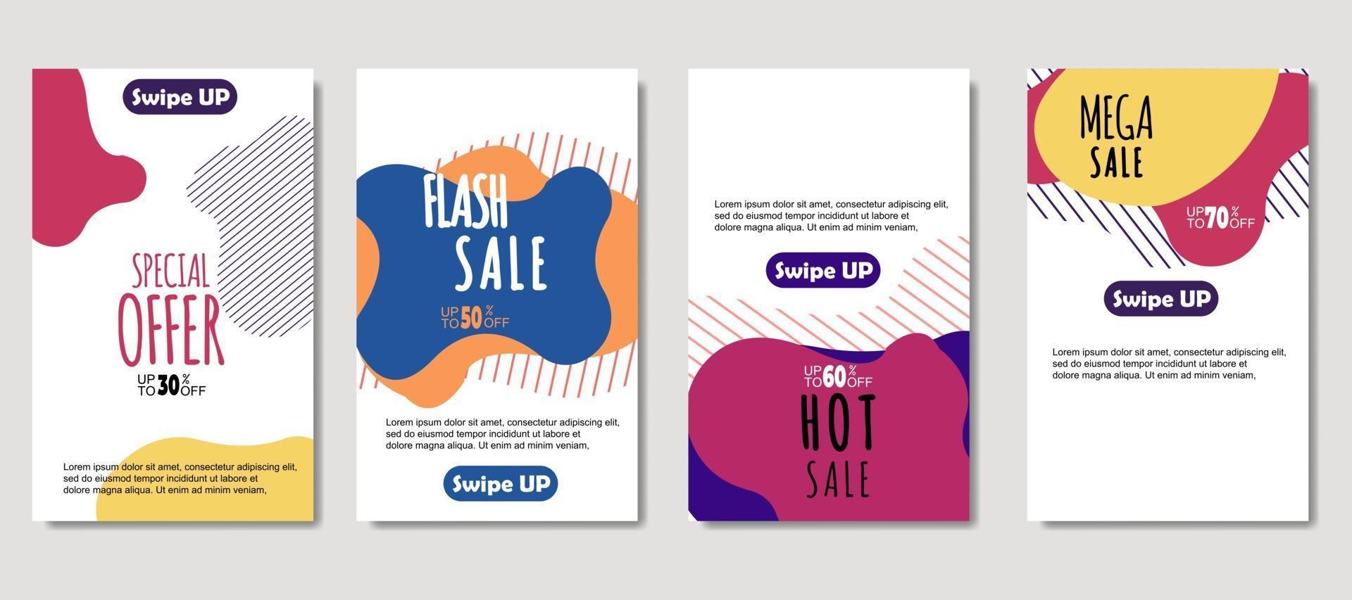 Dynamic abstract fluid mobile for sale banners. Sale banner template design, mega sale special offer set. Design for flyer, gift card, poster on wall, cover book, banner, social media vector