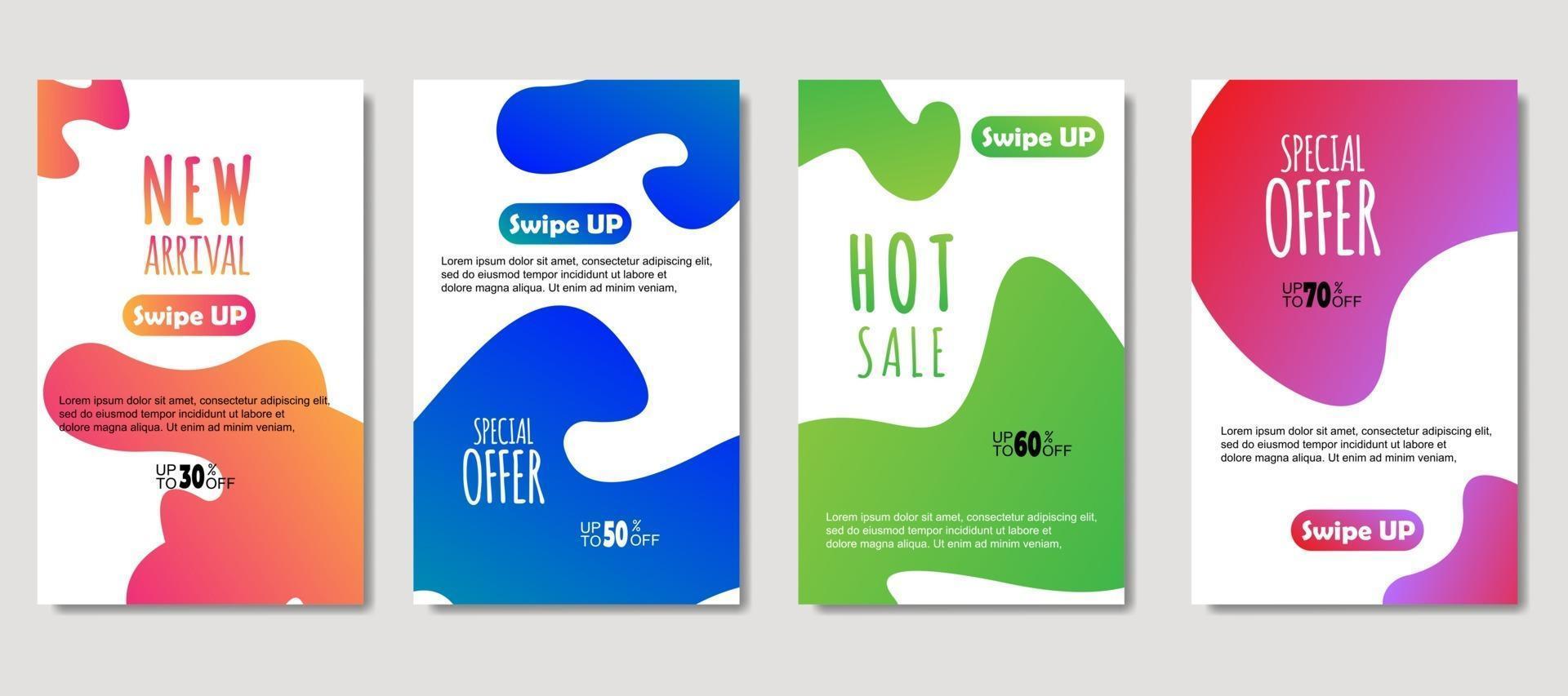 Dynamic abstract fluid mobile for sale banners. Sale banner template design, mega sale special offer set. Design for flyer, gift card, poster on wall, cover book, banner, social media vector