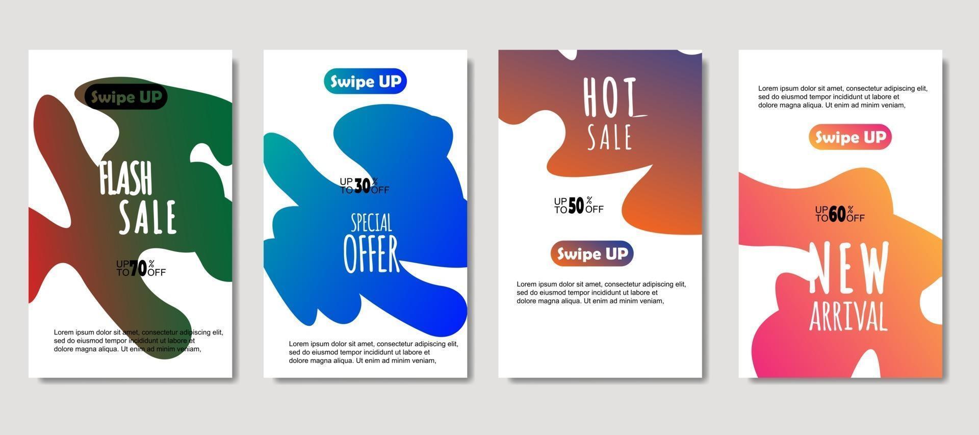 Dynamic abstract fluid mobile for sale banners. Sale banner template design, mega sale special offer set. Design for flyer, gift card, poster on wall, cover book, banner, social media vector